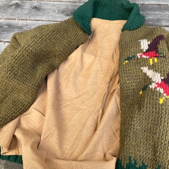 Vintage 1958 Green Goose Cowichan Handmade Woven Wool Jacket Canvas Large Canada - Picture 16 of 16
